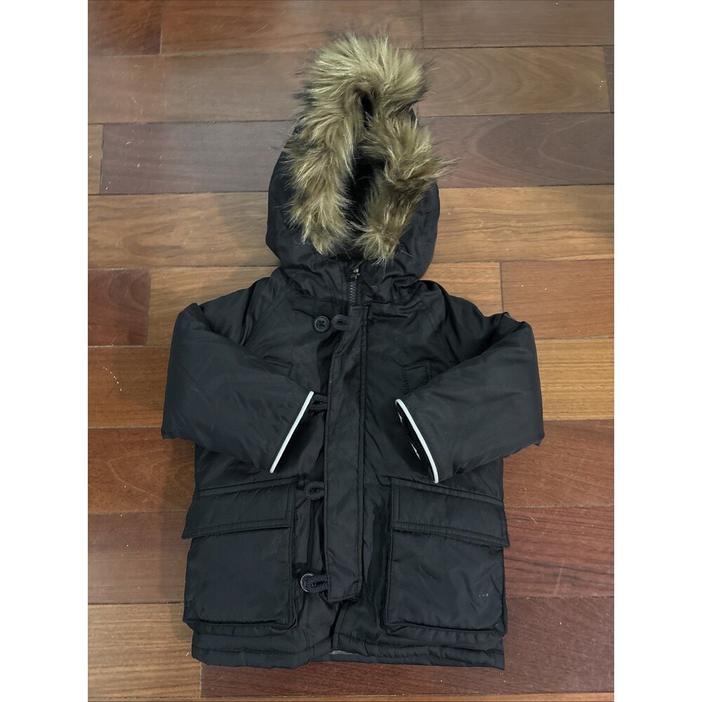 Baby Gap Winter Coat – Black with Faux Fur Hood – Size 18–24 Months